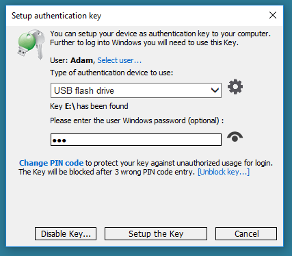 screenshot of Rohos Logon Key